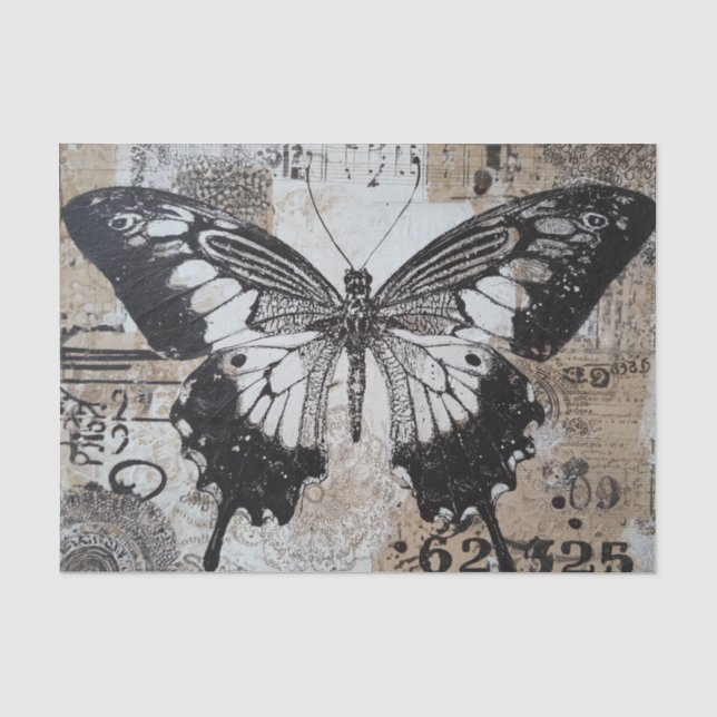 Papier Mousseline Papillon Noir Vintage (Recto)