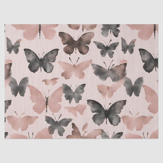 Papier Mousseline Papillon rose blush aquarelle (Recto)