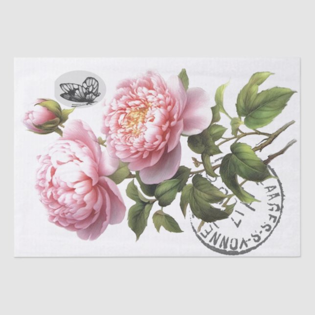 Papier Mousseline Papillon rose de pivoine de marque postale françai (Recto)