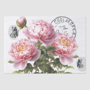 Papier Mousseline Papillon rose de pivoine de marque postale françai