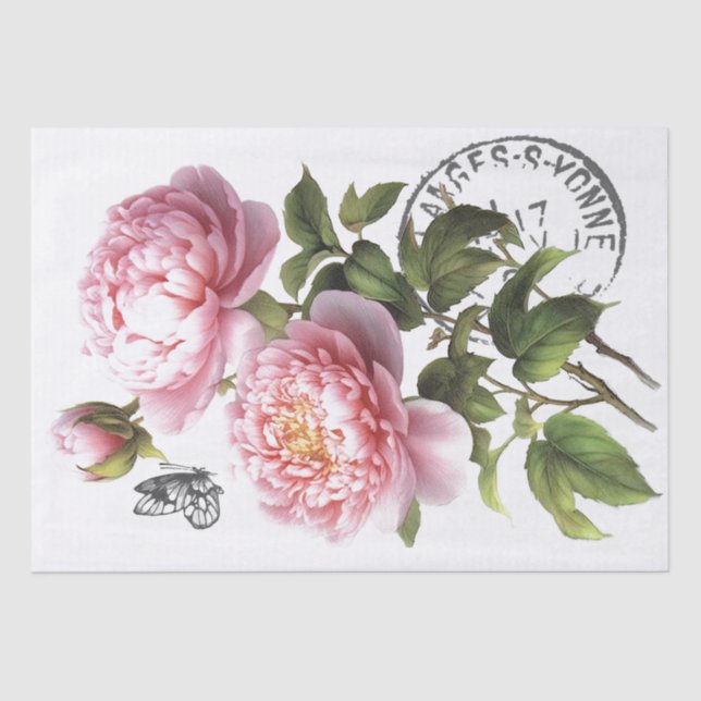 Papier Mousseline Papillon rose de pivoine de marque postale françai (Recto)