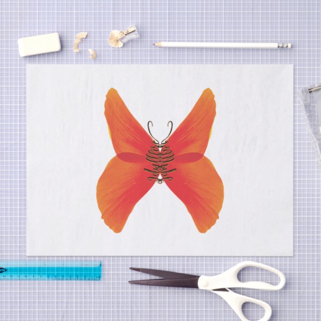 Papier Mousseline Papillon rouge orange avec votre nom (Artisanat)