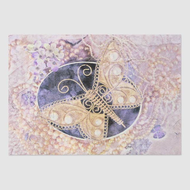 Papier Mousseline Papillon Vintage Gold Pink Art romantique (Recto)