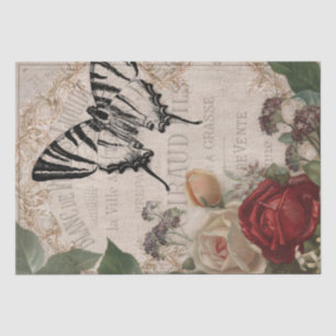 Papier Mousseline Papillon vintage & Roses Shabby Chic Decoupage