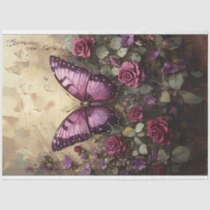 Papier Mousseline Papillon violet Rose Bush Peinture Découpage