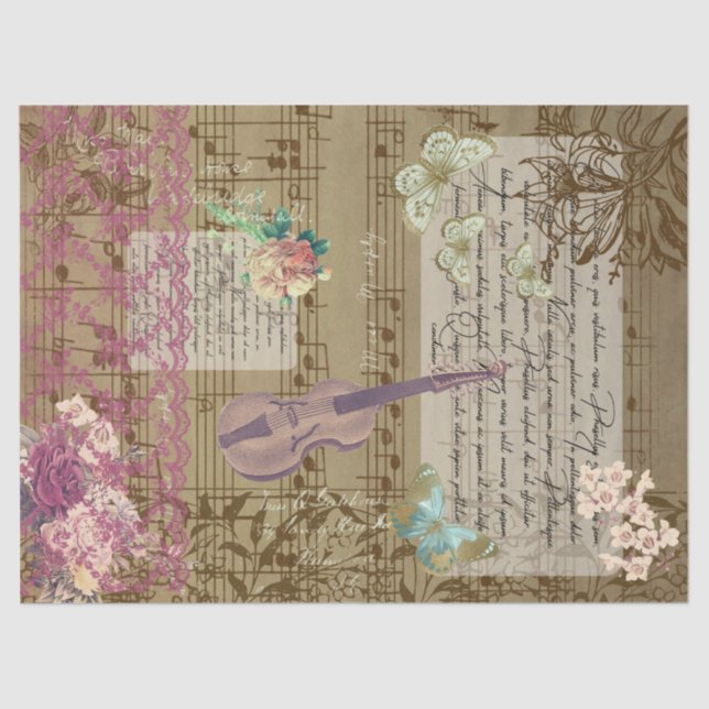 Papier Mousseline Papillon, Violon et Ephémère de dentelle (Recto)