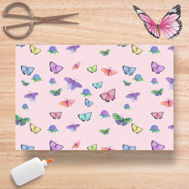 Papier Mousseline Papillons à l'aquarelle avec hydrangeas (Créateur téléchargé)
