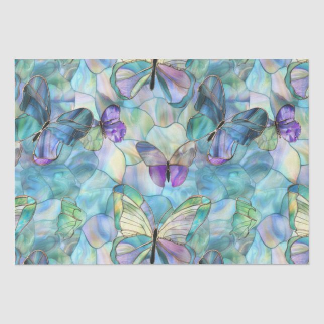 Papier Mousseline Papillons Bleu Turquoise Violet (Recto)
