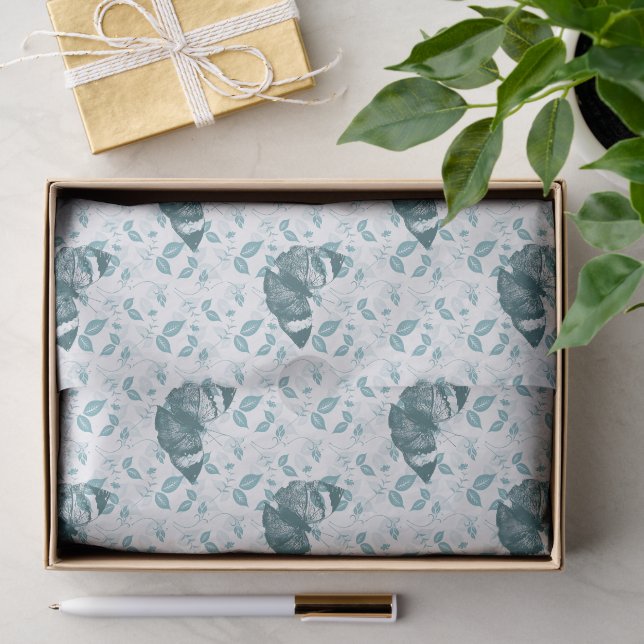 Papier Mousseline Papillons Bleus Turquoise Anniversaire (Cadeau)