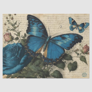 Papier Mousseline Papillons bleus vintages et découpage Rose