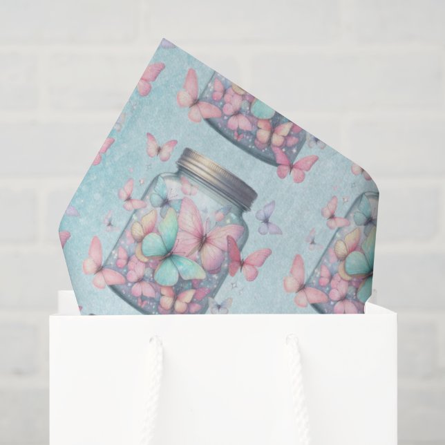 Papier Mousseline Papillons Capricieux dans un Motif de Pot (Sac cadeau)