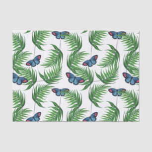 Papier Mousseline Papillons colorés et feuilles vertes Motif