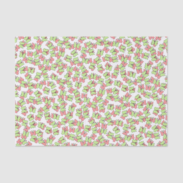Papier Mousseline Papillons coralliens et verts (Recto)