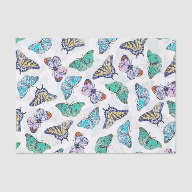 Papier Mousseline Papillons d'aquarelle couleur blanche (Recto)