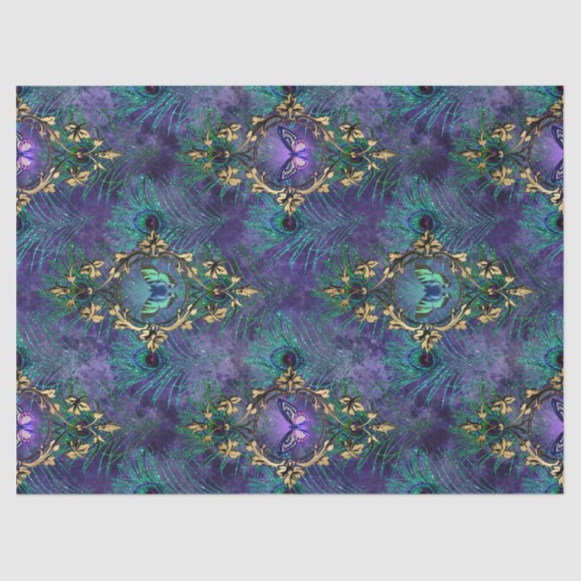 Papier Mousseline Papillons encadrés et plumes de paquebot (Recto)