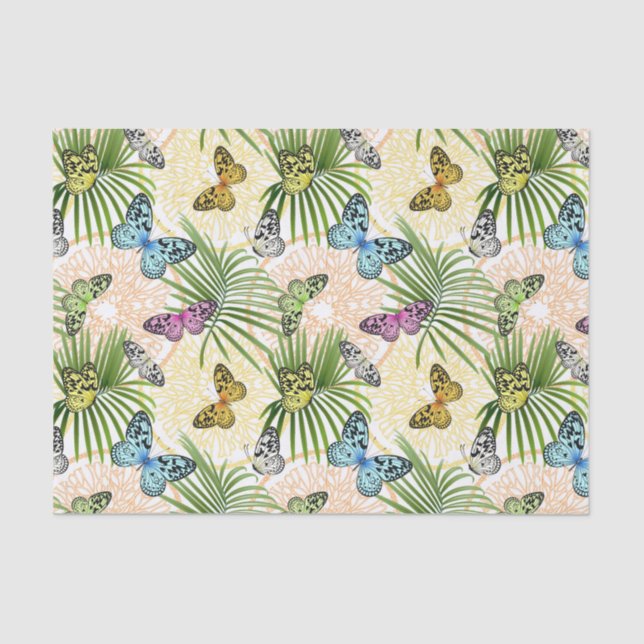 Papier Mousseline Papillons Et Fleurs (Recto)