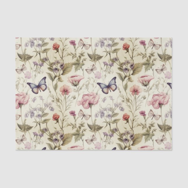 Papier Mousseline Papillons et fleurs antiques Découpage (Recto)