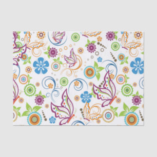 Papier Mousseline Papillons et fleurs colorés Motif Monogramme