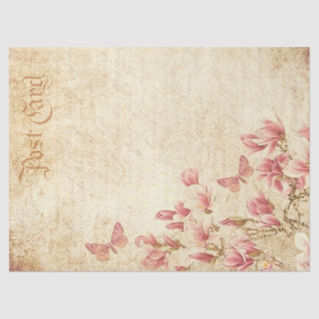 Papier Mousseline Papillons et fleurs de style victorien (Recto)