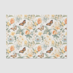 Papier Mousseline Papillons et fleurs jaunes et oranges
