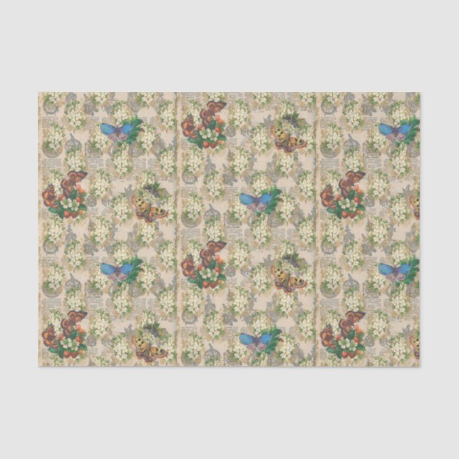 Papier Mousseline Papillons et fraises (Recto)