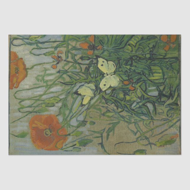 Papier Mousseline Papillons et pavots par Vincent van Gogh (Recto)