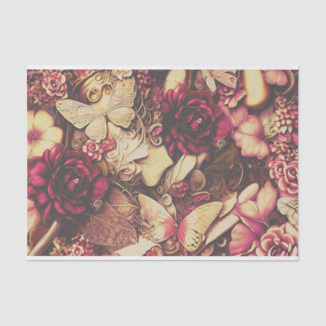 Papier Mousseline Papillons Et Roses De Collage Décoratifs (Recto)