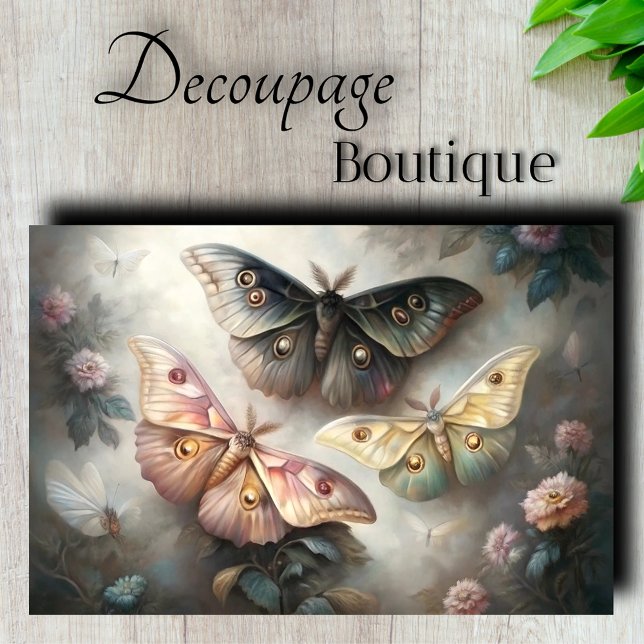 Papier Mousseline Papillons Éthérés en Découpage (Ethereal Moths Decoupage Tissue Paper)