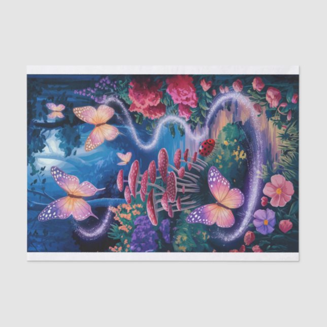 Papier Mousseline Papillons Étincelants, Bois de nuit Éthérée, (Recto)