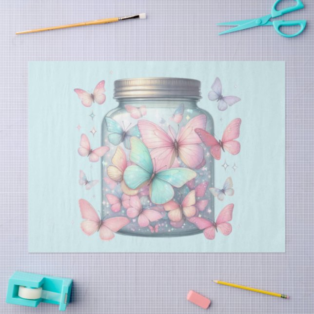 Papier Mousseline Papillons Fantaisistes dans un Pot (Artisanat)