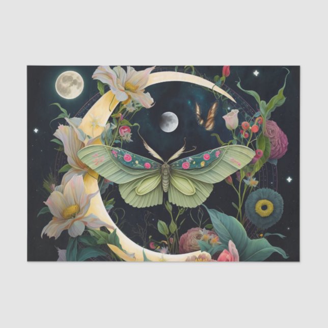 Papier Mousseline Papillons, Fleurs et la Lune (Recto)