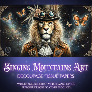 Papier Mousseline Papillons Lion victoriens Découpage Steampunk