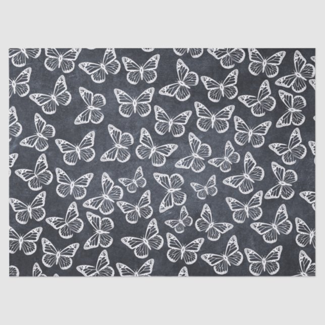 Papier Mousseline Papillons mignons Élégant Motif chic gris blanc (Recto)