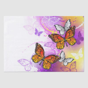 Papier Mousseline Papillons Monarque sur Arrière - plan pourpre