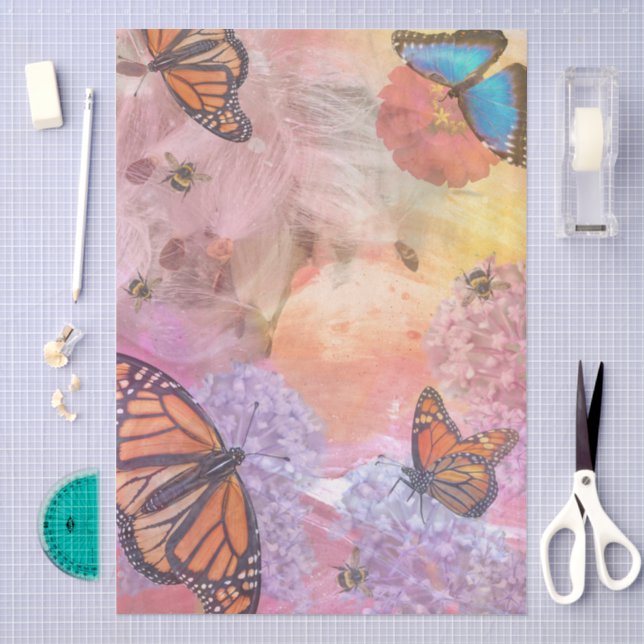 Papier Mousseline Papillons monarques et abeilles Collage  (Artisanat)
