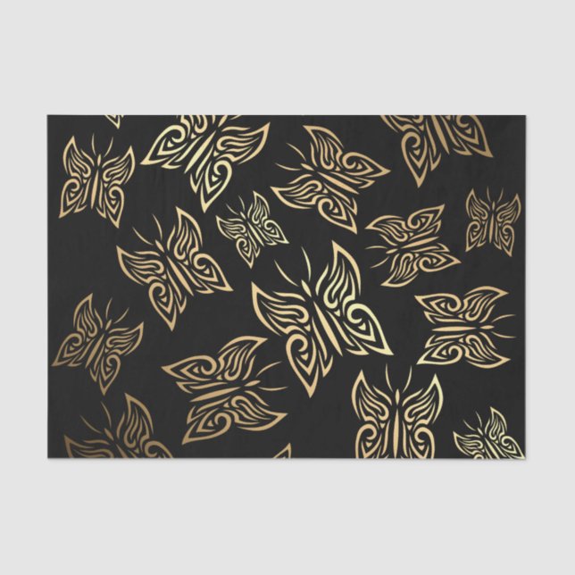 Papier Mousseline Papillons Motif Gold Noir (Recto)