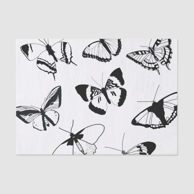 Papier Mousseline Papillons noirs et blancs (Recto)