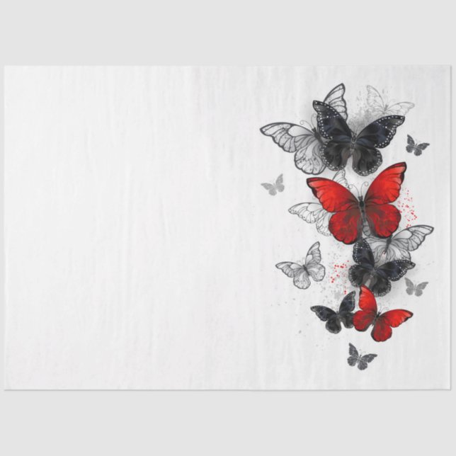 Papier Mousseline Papillons noirs et rouges volants (Recto)