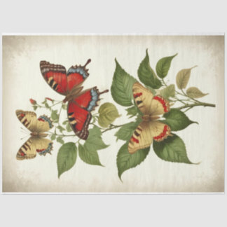 Papier Mousseline Papillons primitifs vintages rouges jaunes