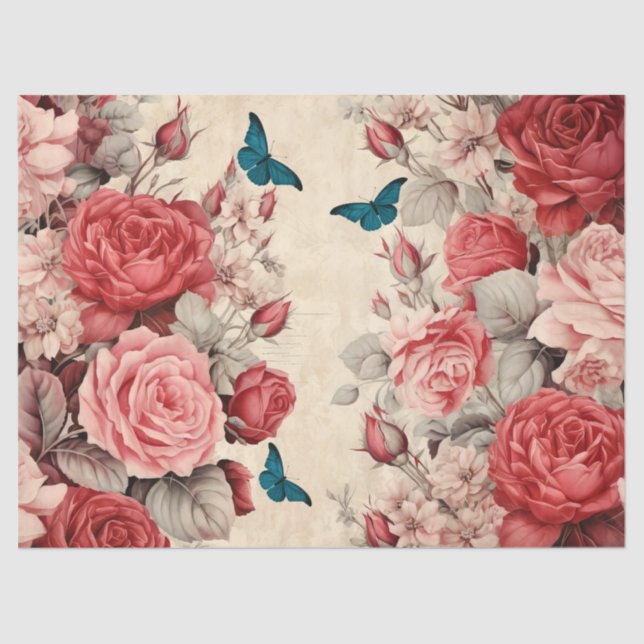 Papier Mousseline Papillons rose et rouge vintages inspirés (Recto)