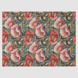 Papier Mousseline Papillons rouges et roses dorés, motif Allover