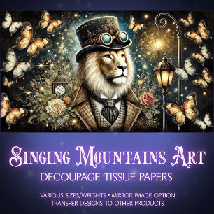 Papier Mousseline Papillons Vintage Steampunk Lion Découpage