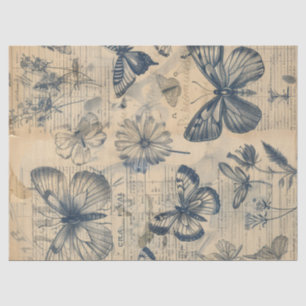 Papier Mousseline Papillons vintages en encre monochrome rose