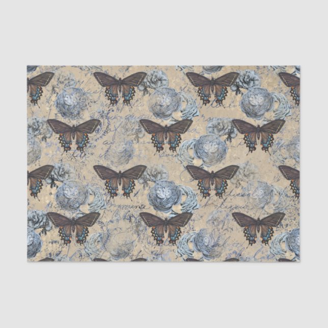 Papier Mousseline Papillons vintages Floral (Recto)