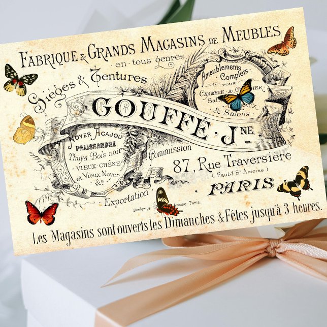 Papier Mousseline Papillons vintages sur Publicité Française, Découp (Créateur téléchargé)