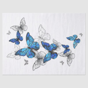 Papier Mousseline Papillons volants bleus Morpho