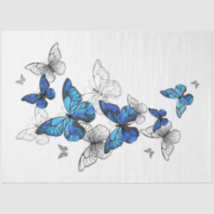 Papier Mousseline Papillons volants bleus Morpho