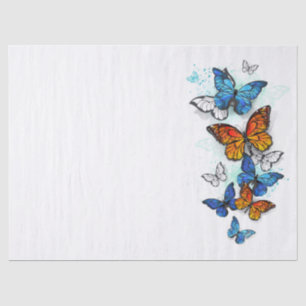Papier Mousseline Papillons volants Morpho et Monarch