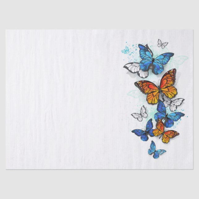 Papier Mousseline Papillons volants Morpho et Monarch (Recto)
