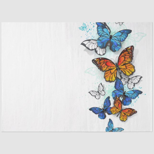 Papier Mousseline Papillons volants Morpho et Monarch (Recto)